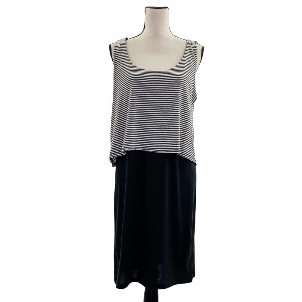 ESPRESSO Black & White Striped Tiered Shift Sleeveless Mini Dress